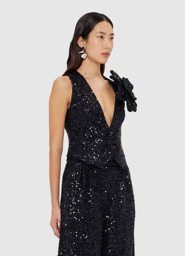 Exclusive Leo Lin Anna-May Sequin Vest in Onyx