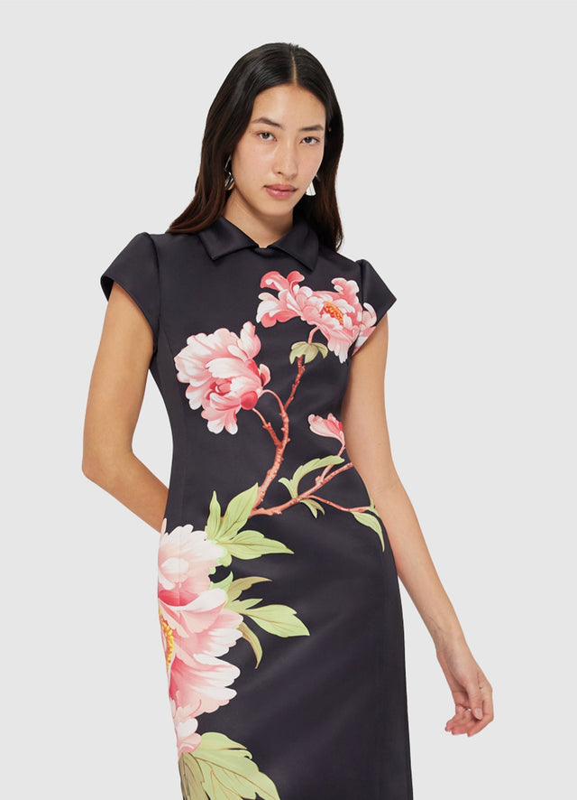 Exclusive Leo Lin Qian Midi Dress in Prosperity Print in Onyx