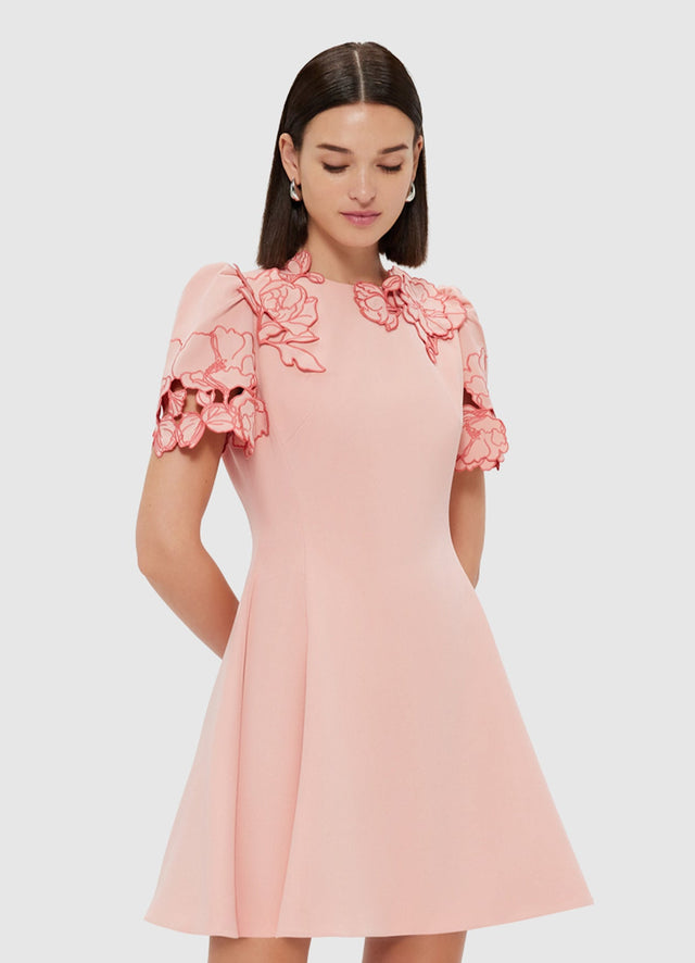 Exclusive Leo Lin Elyse Appliqué Short Sleeve Mini Dress - Light Rose