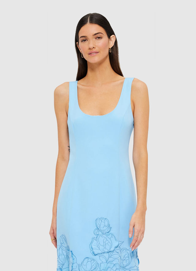 Exclusive Leo Lin Emily Appliqué Midi Dress in Cornflower Blue
