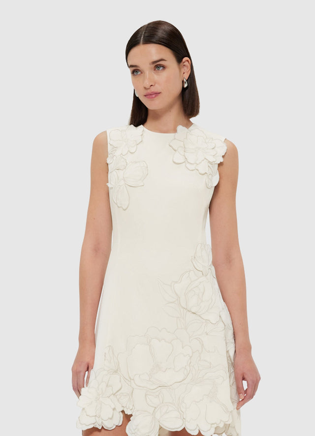 Exclusive Leo Lin Chloe Appliqué Sleeveless Mini Dress - Vanilla