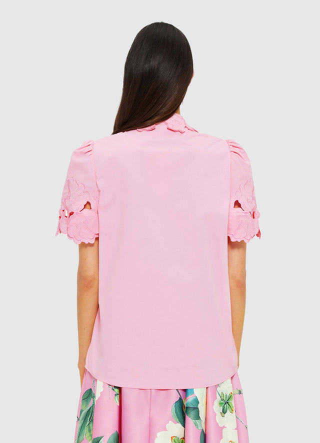 Exclusive Leo Lin Amélie Appliqué Shirt Top in Flamingo