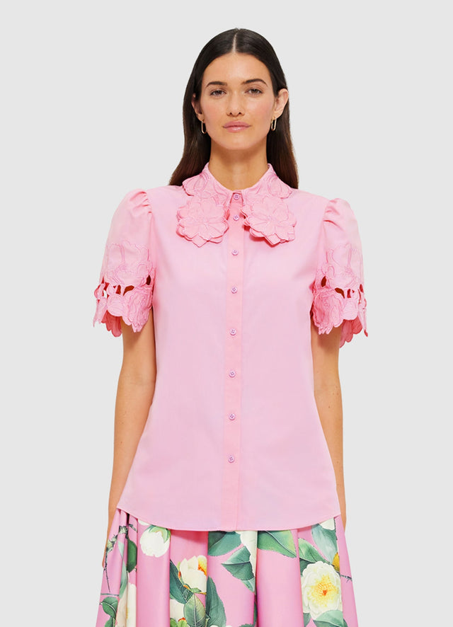 Exclusive Leo Lin Amélie Appliqué Shirt Top in Flamingo