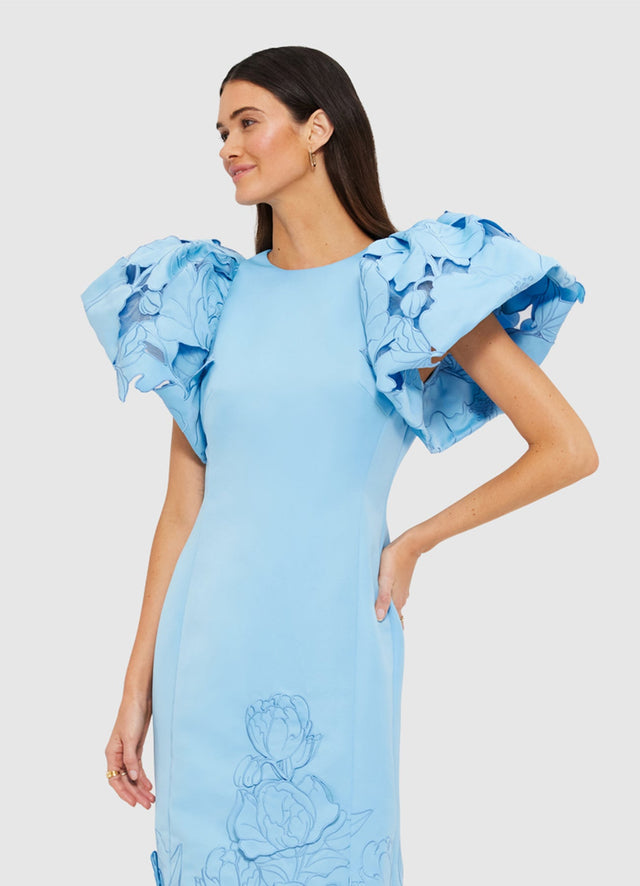 Exclusive Leo Lin Lucinda Appliqué Maxi Dress in Cornflower Blue
