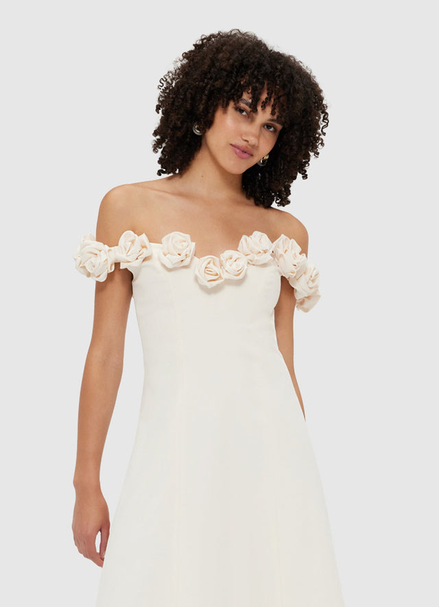 Exclusive Leo Lin Annette Off Shoulder Midi Dress - Vanilla