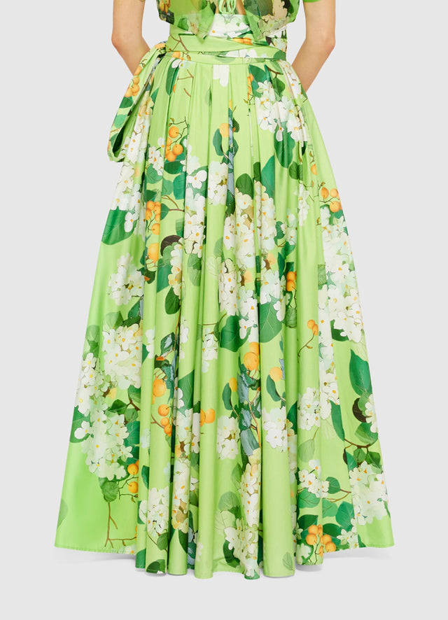 Exclusive Leo Lin Valerie Maxi Skirt in Hydrangea in Lime