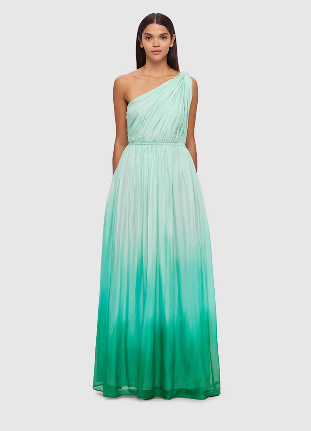 Exclusive Leo Lin Adriana One Shoulder Maxi Dress in Ombre Turquoise