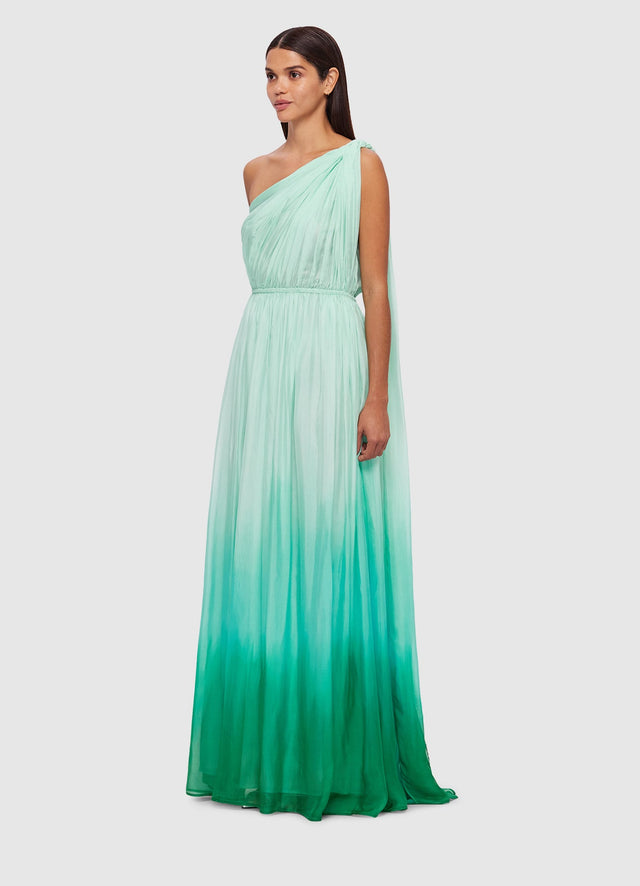 Exclusive Leo Lin Adriana One Shoulder Maxi Dress in Ombre Turquoise