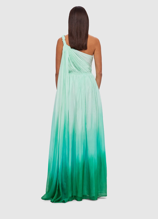 Exclusive Leo Lin Adriana One Shoulder Maxi Dress in Ombre Turquoise