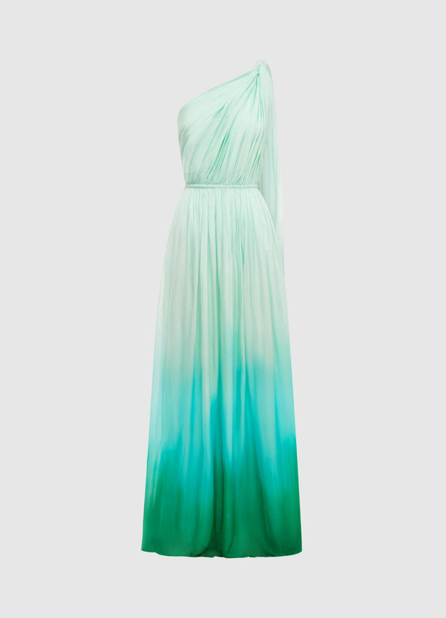 Exclusive Leo Lin Adriana One Shoulder Maxi Dress in Ombre Turquoise