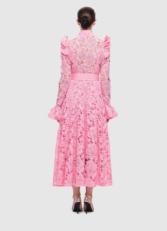 Exclusive Leo Lin Aliyah Lace Butterfly Sleeve Midi Dress in Candy Pink