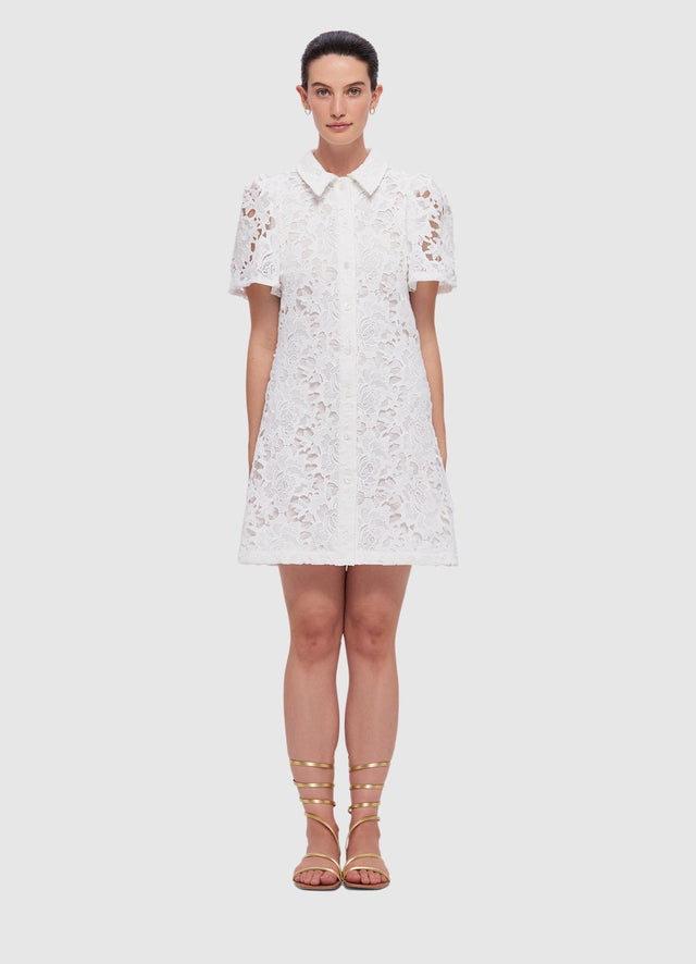 Exclusive Leo Lin Brooke Lace Shirt Sleeve Mini Dress in Snow