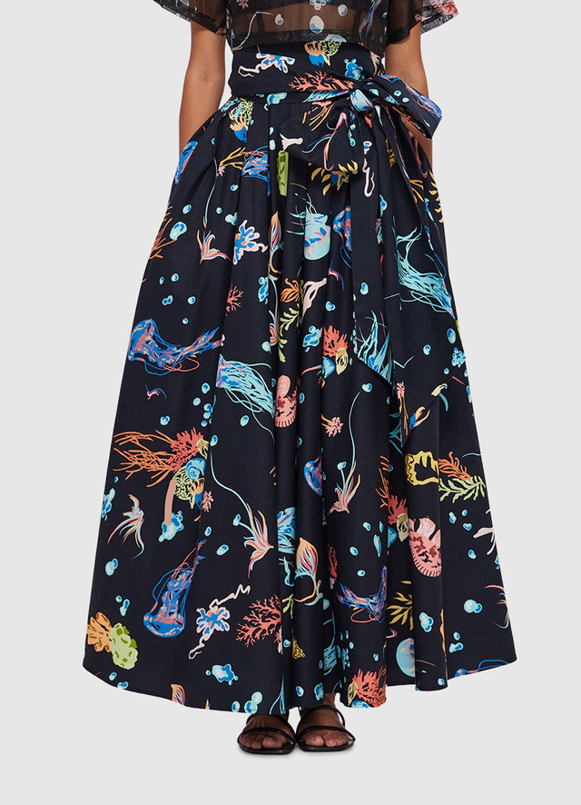 Exclusive Leo Lin Valerie Midi Skirt in Twilight Print in Black