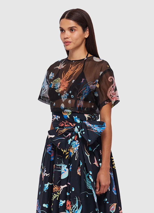 Exclusive Leo Lin Indie Sleeve Top in Twilight Print in Black 