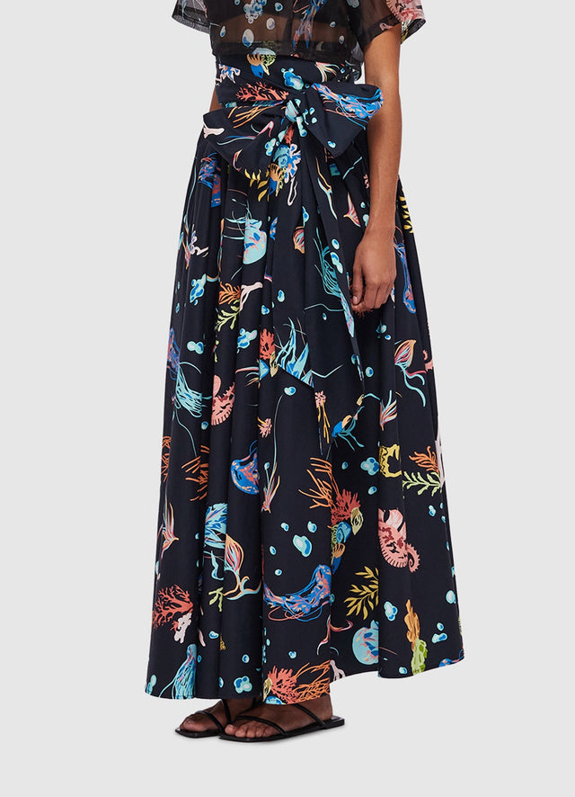 Exclusive Leo Lin Valerie Midi Skirt in Twilight Print in Black