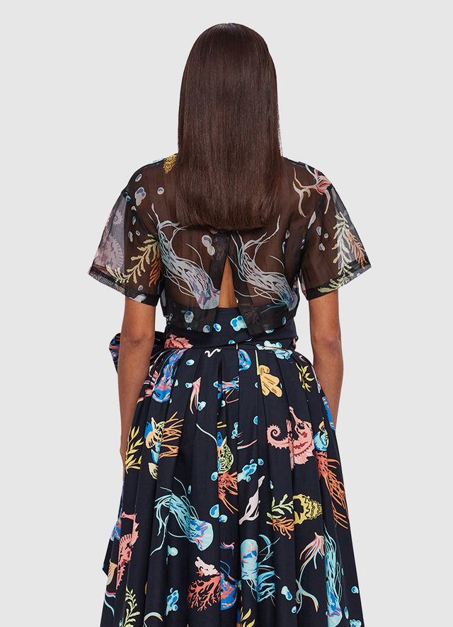 Exclusive Leo Lin Indie Sleeve Top in Twilight Print in Black 