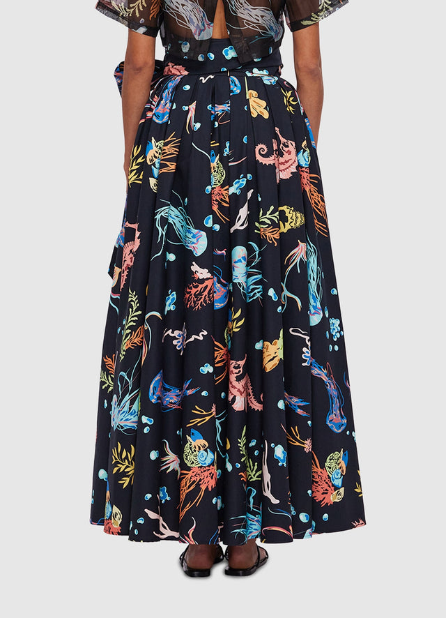 Exclusive Leo Lin Valerie Midi Skirt in Twilight Print in Black