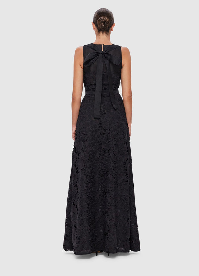 Exclusive Leo Lin Chantilly Lace Back Knot Dress in Ebony