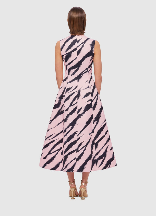 Exclusive Leo Lin Cleo Sleeveless Midi Dress in Tiger Print in Pink