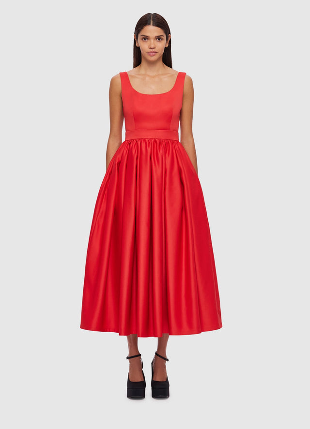 Exclusive Leo Lin Colleen Midi Dress in Scarlet