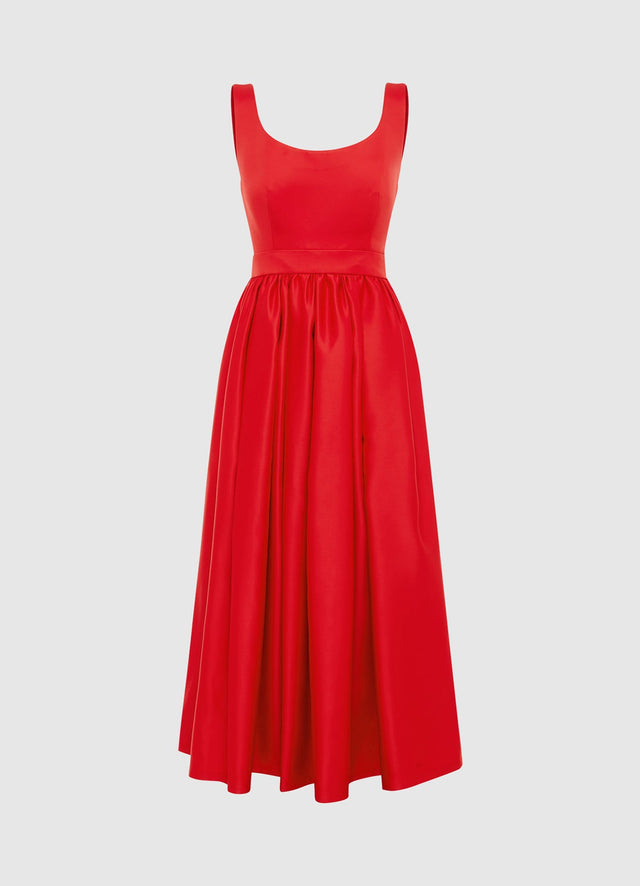 Exclusive Leo Lin Colleen Midi Dress in Scarlet
