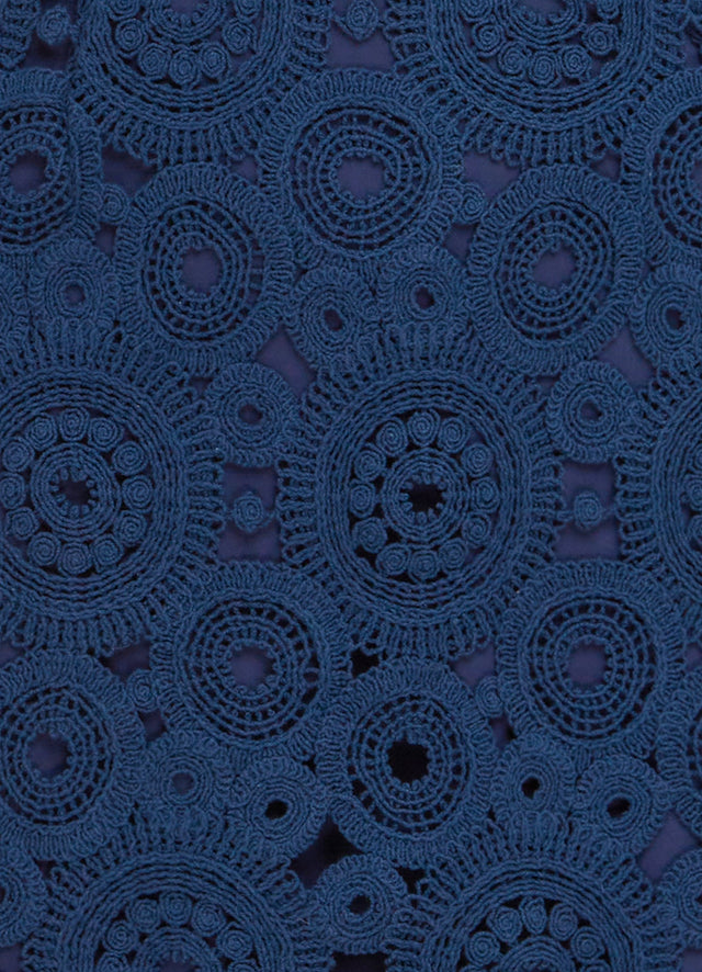 Exclusive Leo Lin Daisy Crochet Long Sleeve Mini Dress in Navy