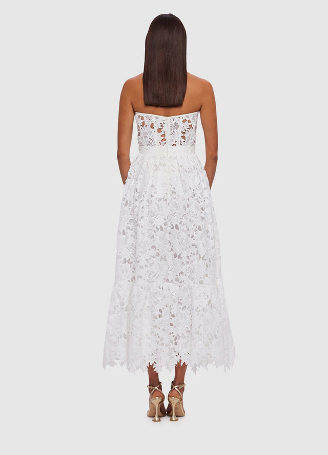 Exclusive Leo Lin Emilia Lace Bustier Midi Dress in Snow