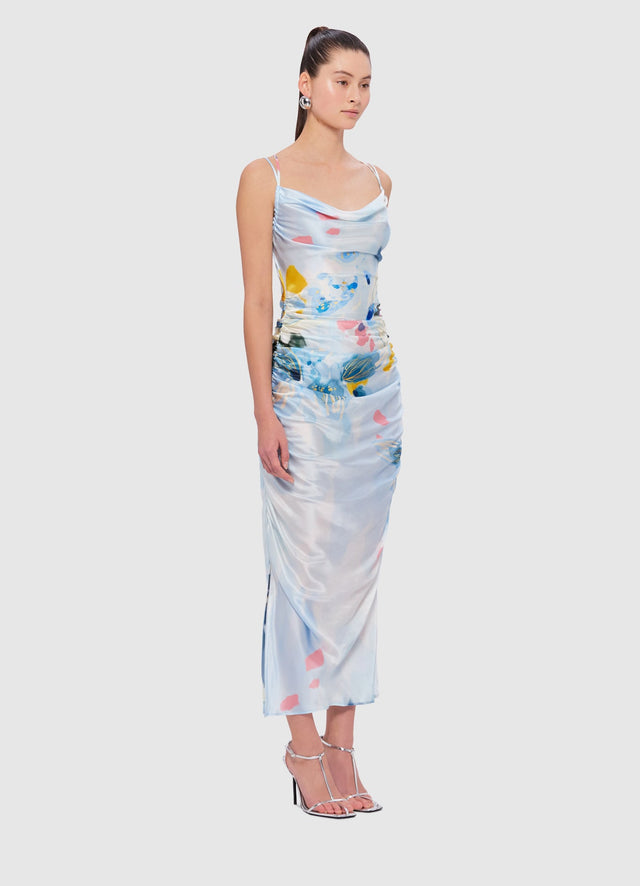 Exclusive Leo Lin Jill Cowl Neck Slip Dress in Tranquility Print