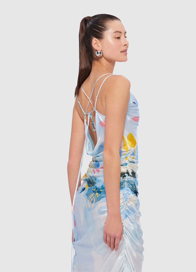 Exclusive Leo Lin Jill Cowl Neck Slip Dress in Tranquility Print