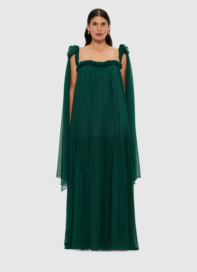 Exclusive Leo Lin Camilla Draped Floor Length Dress - Emerald