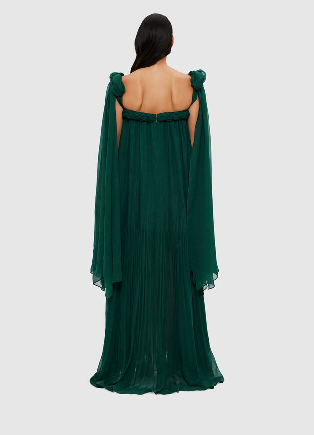 Exclusive Leo Lin Camilla Draped Floor Length Dress - Emerald