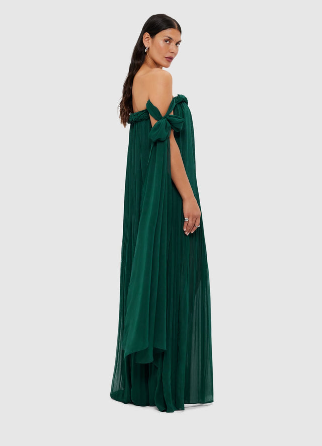 Exclusive Leo Lin Camilla Draped Floor Length Dress - Emerald