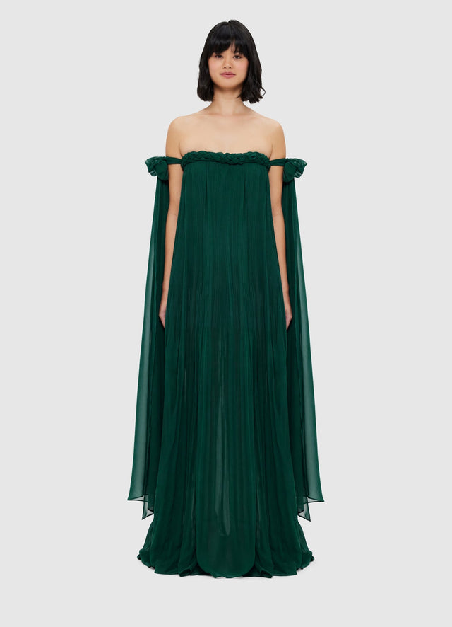Exclusive Leo Lin Camilla Draped Floor Length Dress - Emerald
