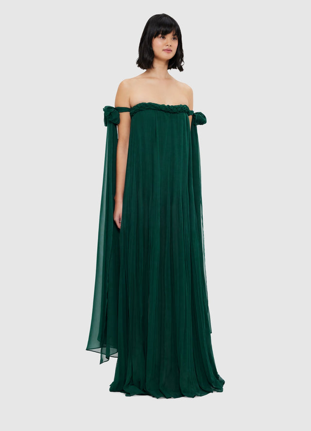 Exclusive Leo Lin Camilla Draped Floor Length Dress - Emerald