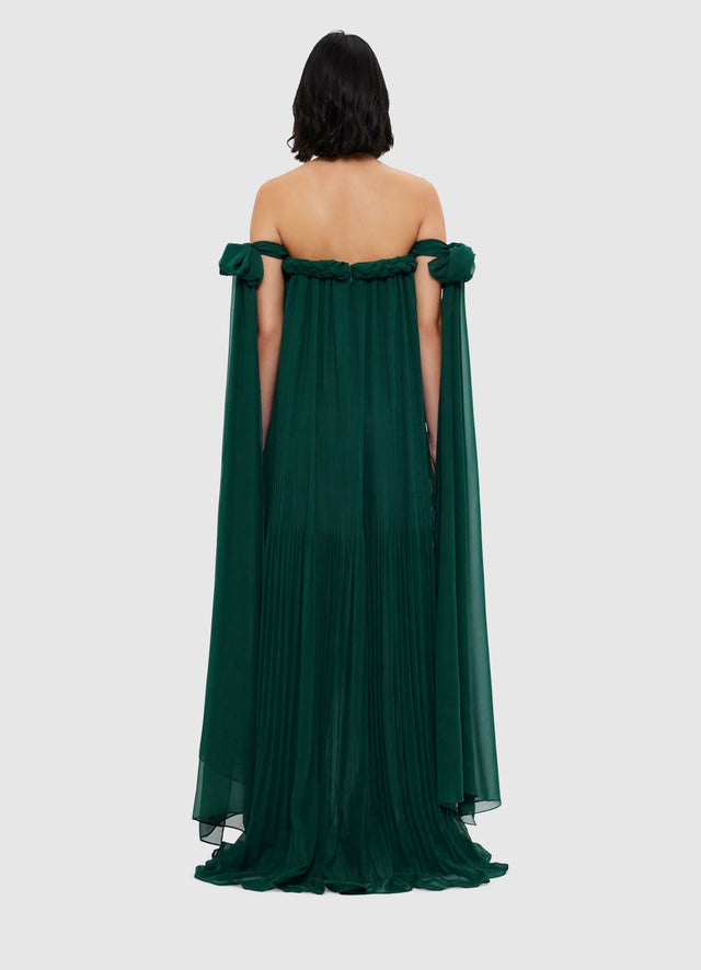 Exclusive Leo Lin Camilla Draped Floor Length Dress - Emerald