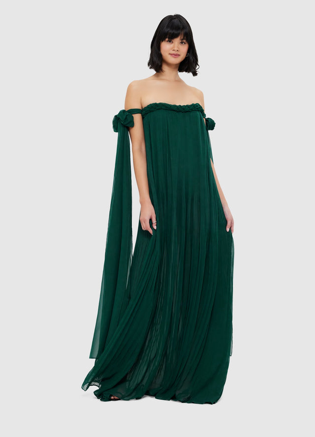 Exclusive Leo Lin Camilla Draped Floor Length Dress - Emerald