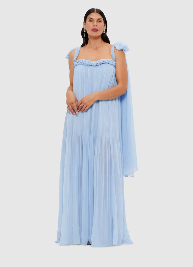 Exclusive Leo Lin Camilla Draped Floor Length Dress - Sky Blue