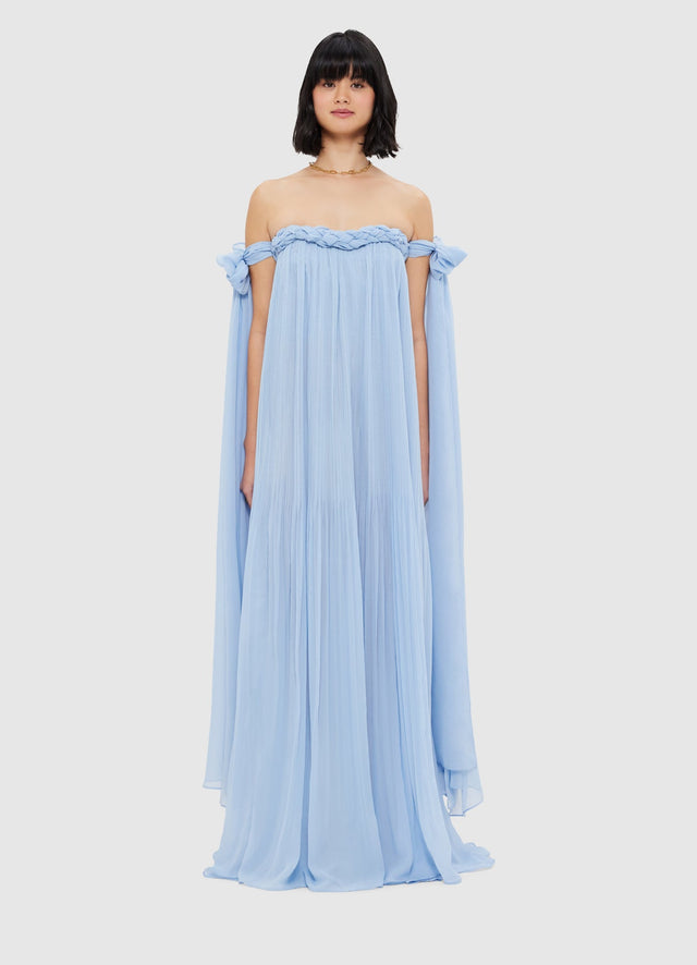 Exclusive Leo Lin Camilla Draped Floor Length Dress - Sky Blue