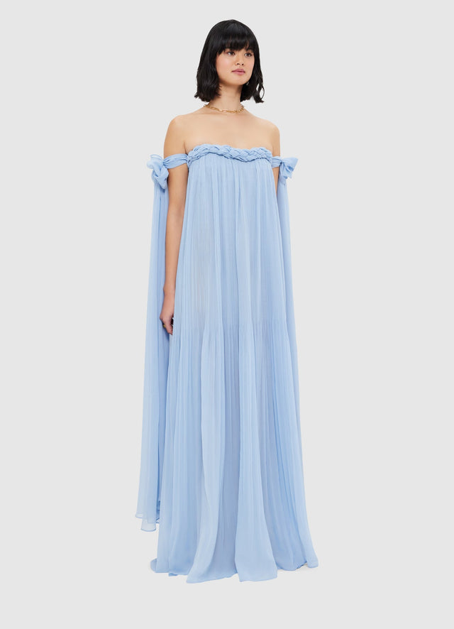 Exclusive Leo Lin Camilla Draped Floor Length Dress - Sky Blue