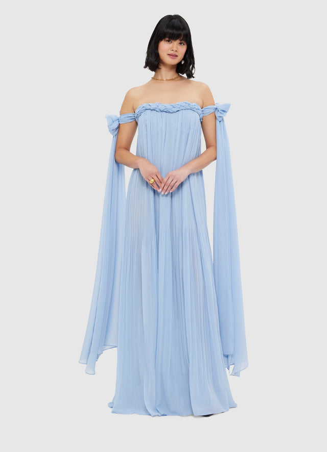 Exclusive Leo Lin Camilla Draped Floor Length Dress - Sky Blue