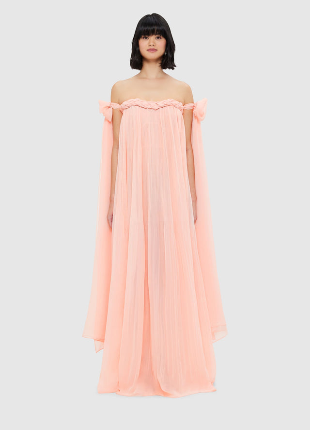 Exclusive Leo Lin Camilla Draped Floor Length Dress - Soft Pink