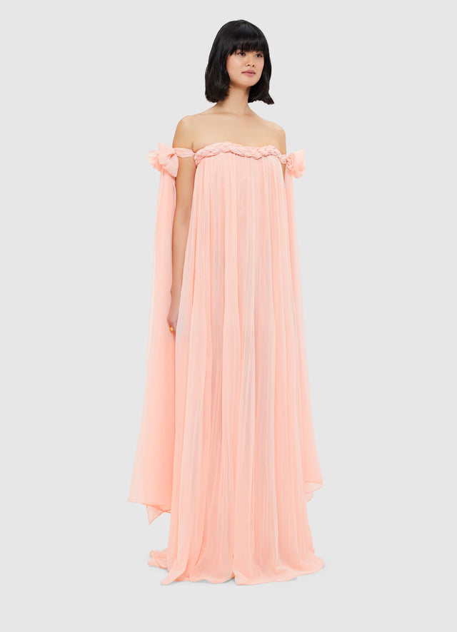 Exclusive Leo Lin Camilla Draped Floor Length Dress - Soft Pink