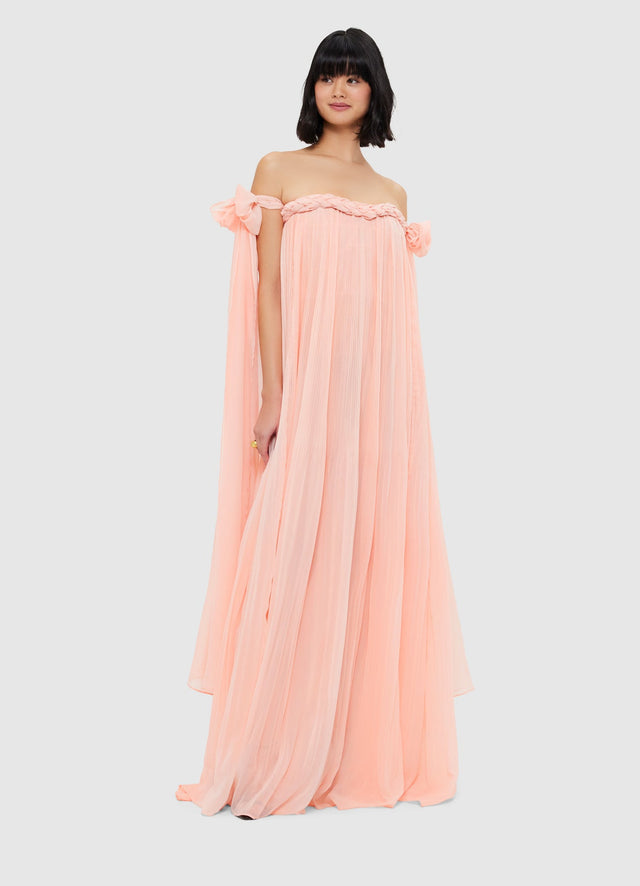 Exclusive Leo Lin Camilla Draped Floor Length Dress - Soft Pink