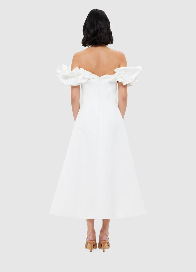 Exclusive Leo Lin Annie Off Shoulder Frill Midi Dress - Snow