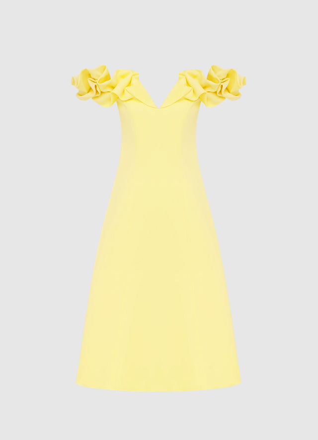 Exclusive Leo Lin Annie Off Shoulder Frill Midi Dress - Sorbet Yellow