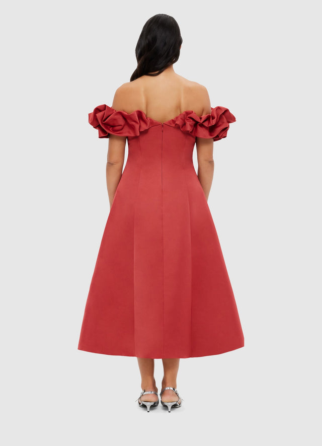 Annie Off Shoulder Frill Midi Dress - Mulberry