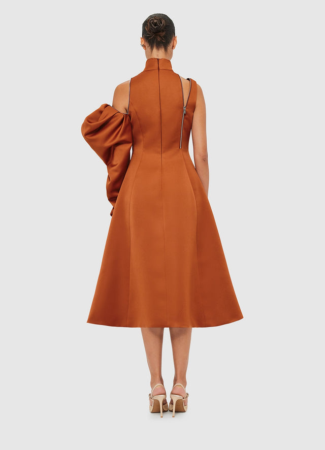 Exclusive Leo Lin Annalise One Shoulder Midi Dress - Toffee