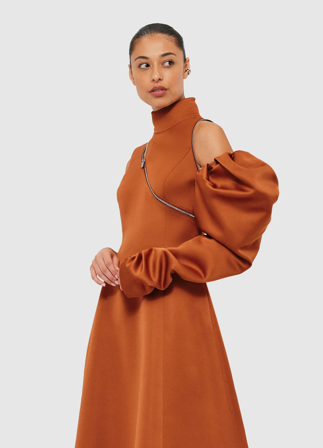 Exclusive Leo Lin Annalise One Shoulder Midi Dress - Toffee