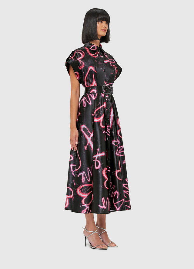 Exclusive Leo Lin Anita Pocket Shirt Midi Dress - Neon Heart Print