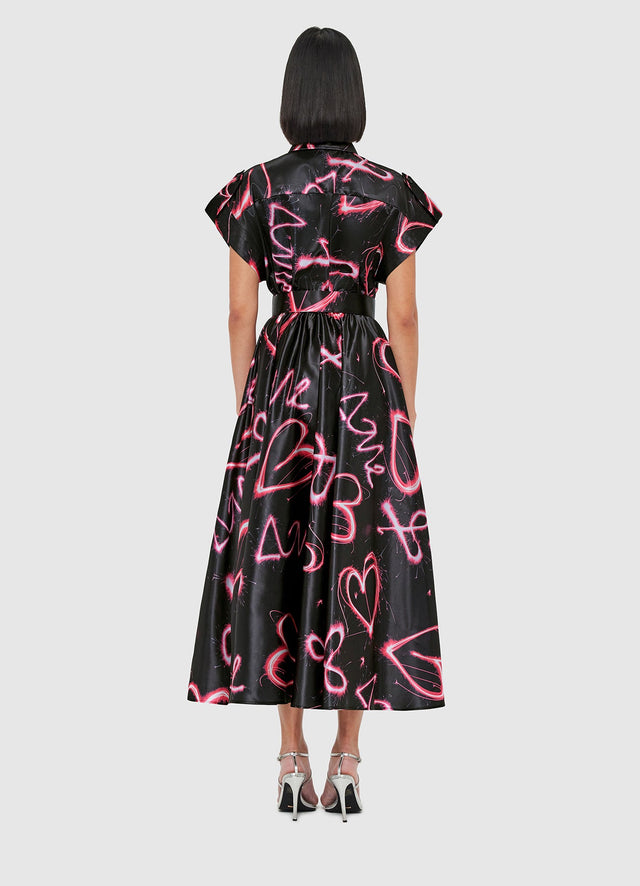 Exclusive Leo Lin Anita Pocket Shirt Midi Dress - Neon Heart Print